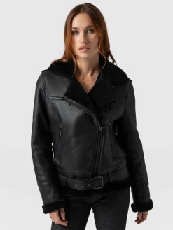 Discount Saint and Sofia Spitfire Shearling Jacket - Black