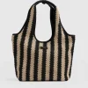 Discount Saint and Sofia Stella Shoulder Tote Bag - Beige/Black Raffia