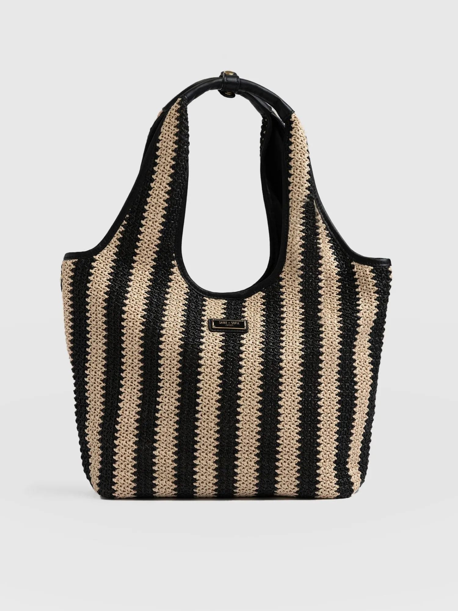 Discount Saint and Sofia Stella Shoulder Tote Bag - Beige/Black Raffia