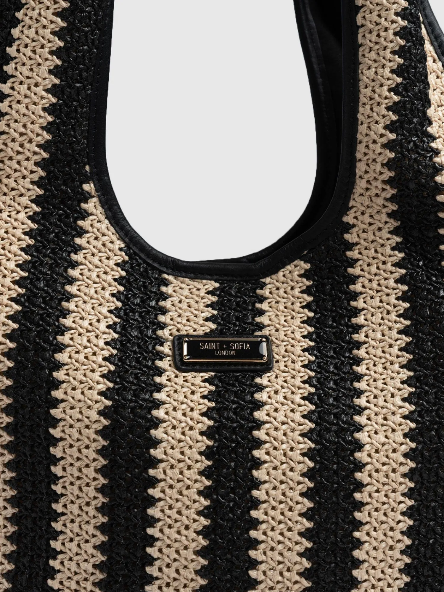 Discount Saint and Sofia Stella Shoulder Tote Bag - Beige/Black Raffia