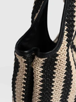 Discount Saint and Sofia Stella Shoulder Tote Bag - Beige/Black Raffia
