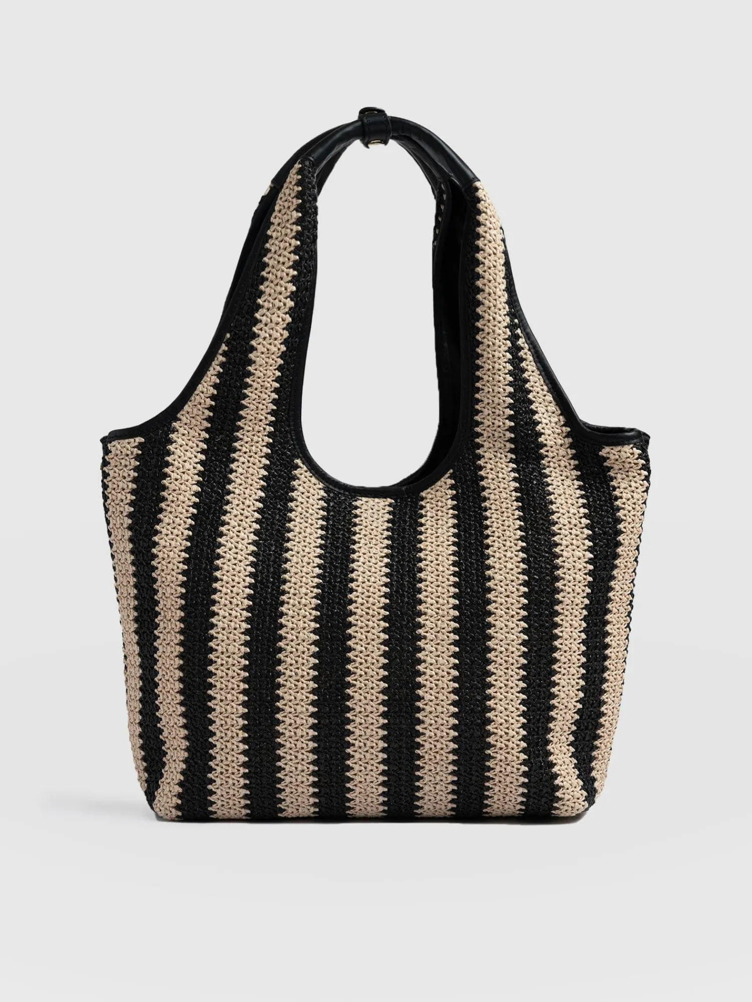 Discount Saint and Sofia Stella Shoulder Tote Bag - Beige/Black Raffia