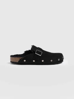 New Saint and Sofia Studded Clogs - Black Shearling