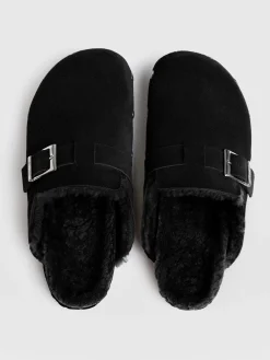 New Saint and Sofia Studded Clogs - Black Shearling