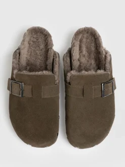 Fashion Saint and Sofia Studded Clogs - Khaki Shearling