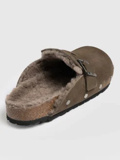 Fashion Saint and Sofia Studded Clogs - Khaki Shearling