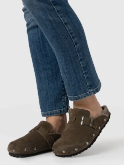 Fashion Saint and Sofia Studded Clogs - Khaki Shearling