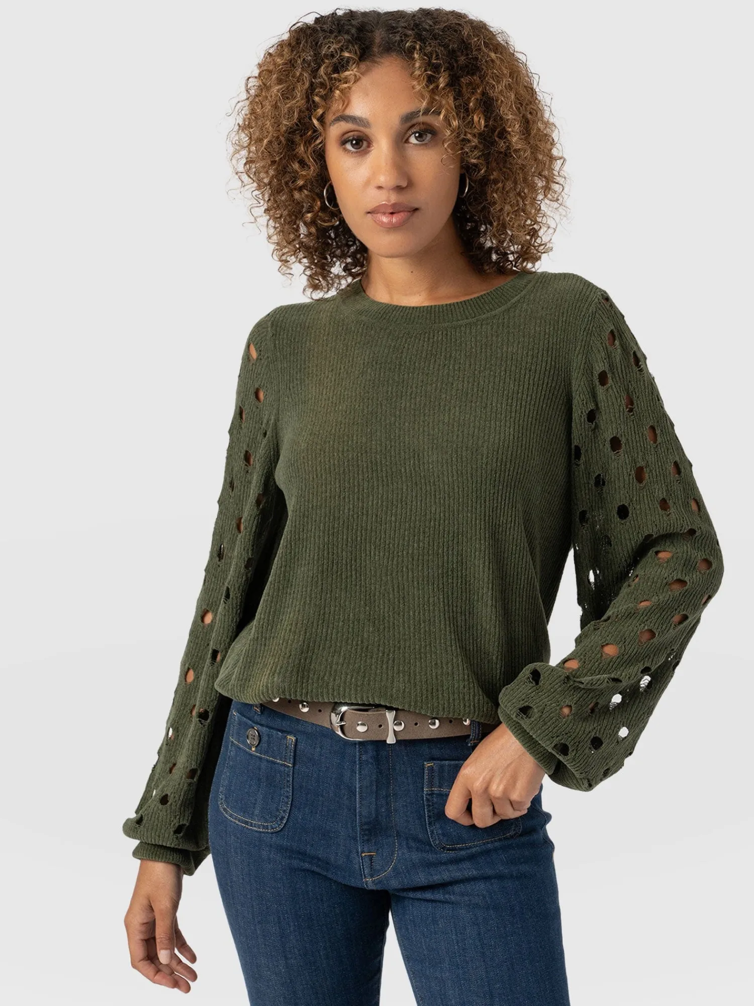 Sale Saint and Sofia Suki Lace Hole Knit - Green