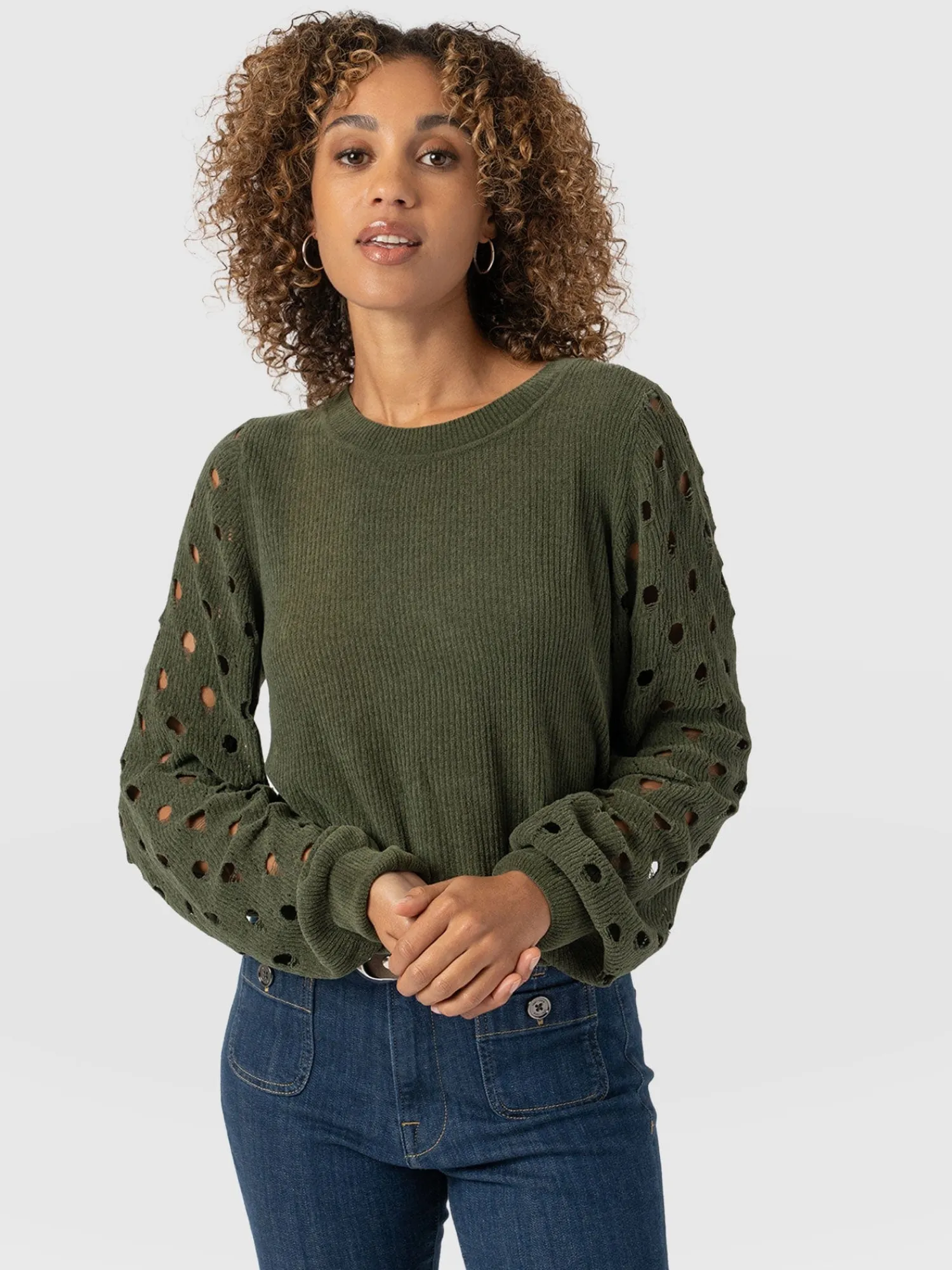 Sale Saint and Sofia Suki Lace Hole Knit - Green