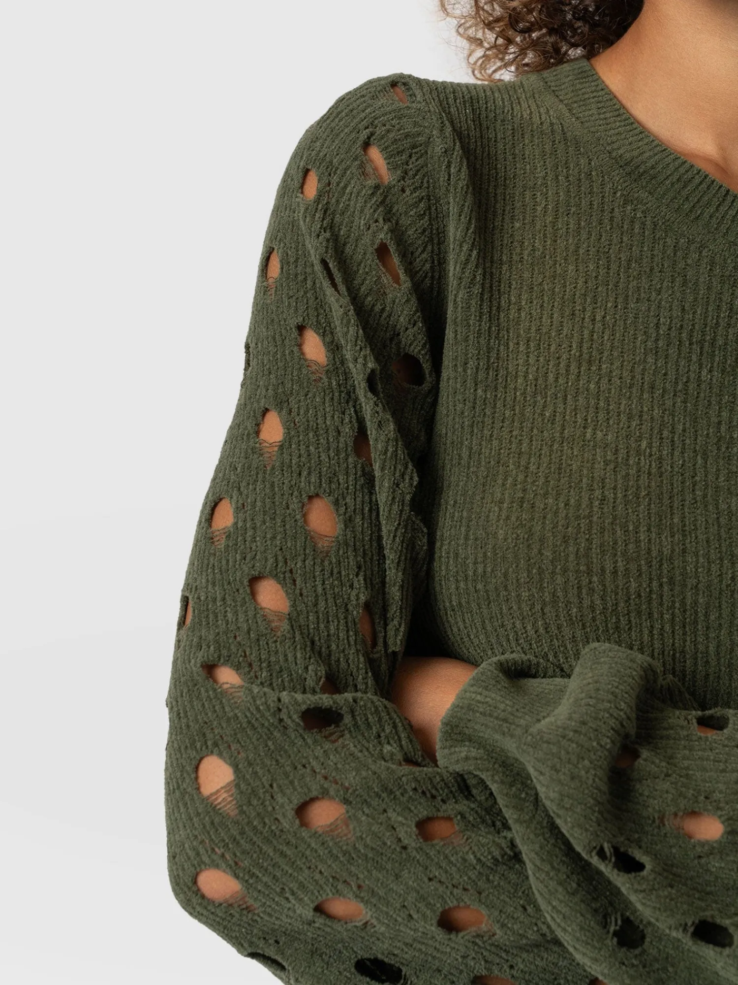 Sale Saint and Sofia Suki Lace Hole Knit - Green