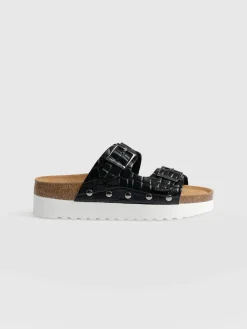Best Saint and Sofia Sutton Slide - Black Croc Studded