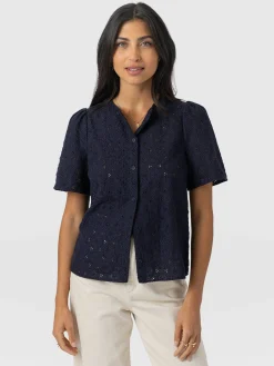 Hot Saint and Sofia Tabitha Short Sleeve Blouse - Navy