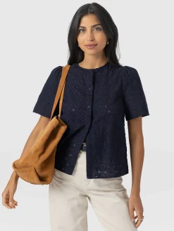 Hot Saint and Sofia Tabitha Short Sleeve Blouse - Navy
