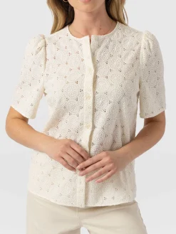 Outlet Saint and Sofia Tabitha Short Sleeve Blouse - Cream