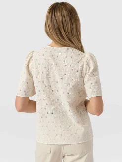 Outlet Saint and Sofia Tabitha Short Sleeve Blouse - Cream