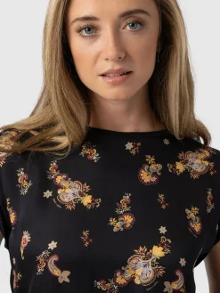 Fashion Saint and Sofia Turn Up Contrast Tee - Black Paisley