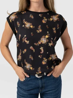 Fashion Saint and Sofia Turn Up Contrast Tee - Black Paisley