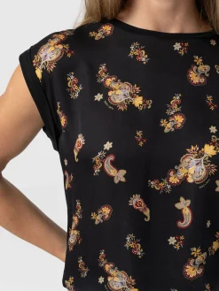 Fashion Saint and Sofia Turn Up Contrast Tee - Black Paisley