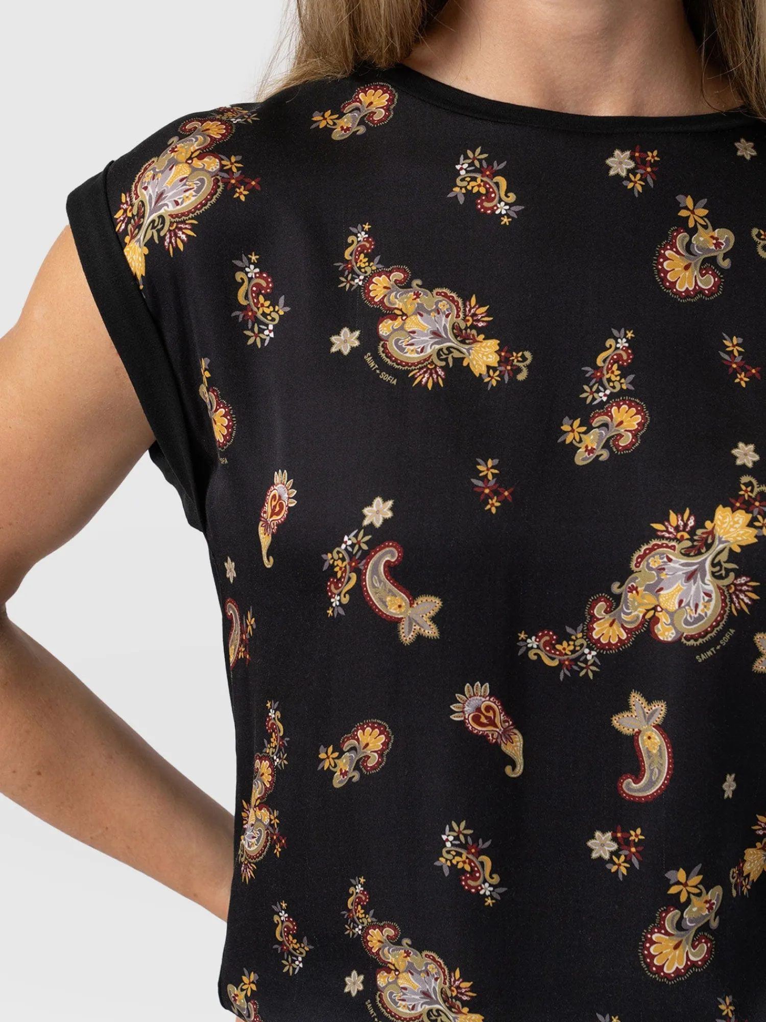 Fashion Saint and Sofia Turn Up Contrast Tee - Black Paisley