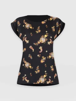 Fashion Saint and Sofia Turn Up Contrast Tee - Black Paisley