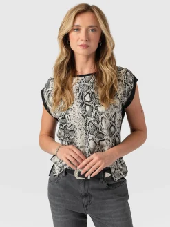 Hot Saint and Sofia Turn Up Contrast Tee - Cream Snake