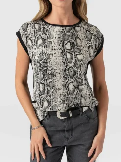 Hot Saint and Sofia Turn Up Contrast Tee - Cream Snake