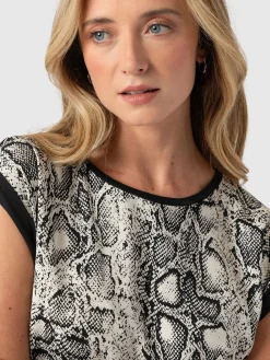 Hot Saint and Sofia Turn Up Contrast Tee - Cream Snake