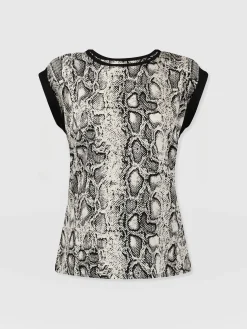 Hot Saint and Sofia Turn Up Contrast Tee - Cream Snake