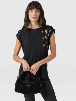 Discount Saint and Sofia Turn Up Tee - Black Lightning