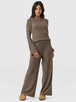 Fashion Saint and Sofia Victory Rib Wide Leg Pant - Beige