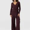 Best Saint and Sofia Victory Rib Wide Leg Pant - Burgundy