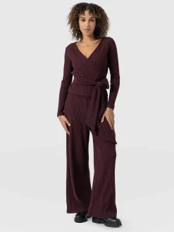 Best Saint and Sofia Victory Rib Wide Leg Pant - Burgundy