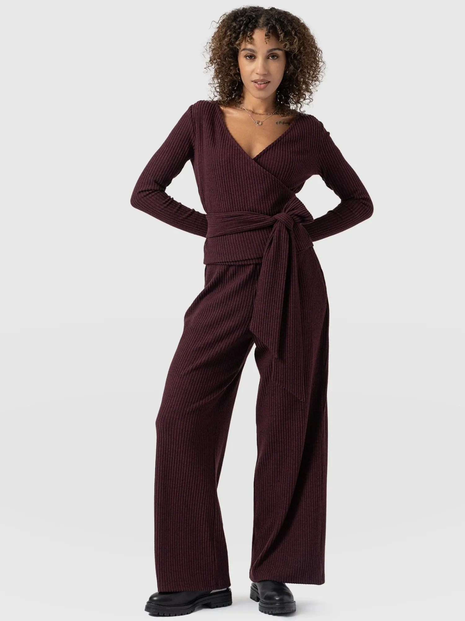 Best Saint and Sofia Victory Rib Wide Leg Pant - Burgundy