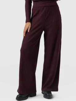Best Saint and Sofia Victory Rib Wide Leg Pant - Burgundy