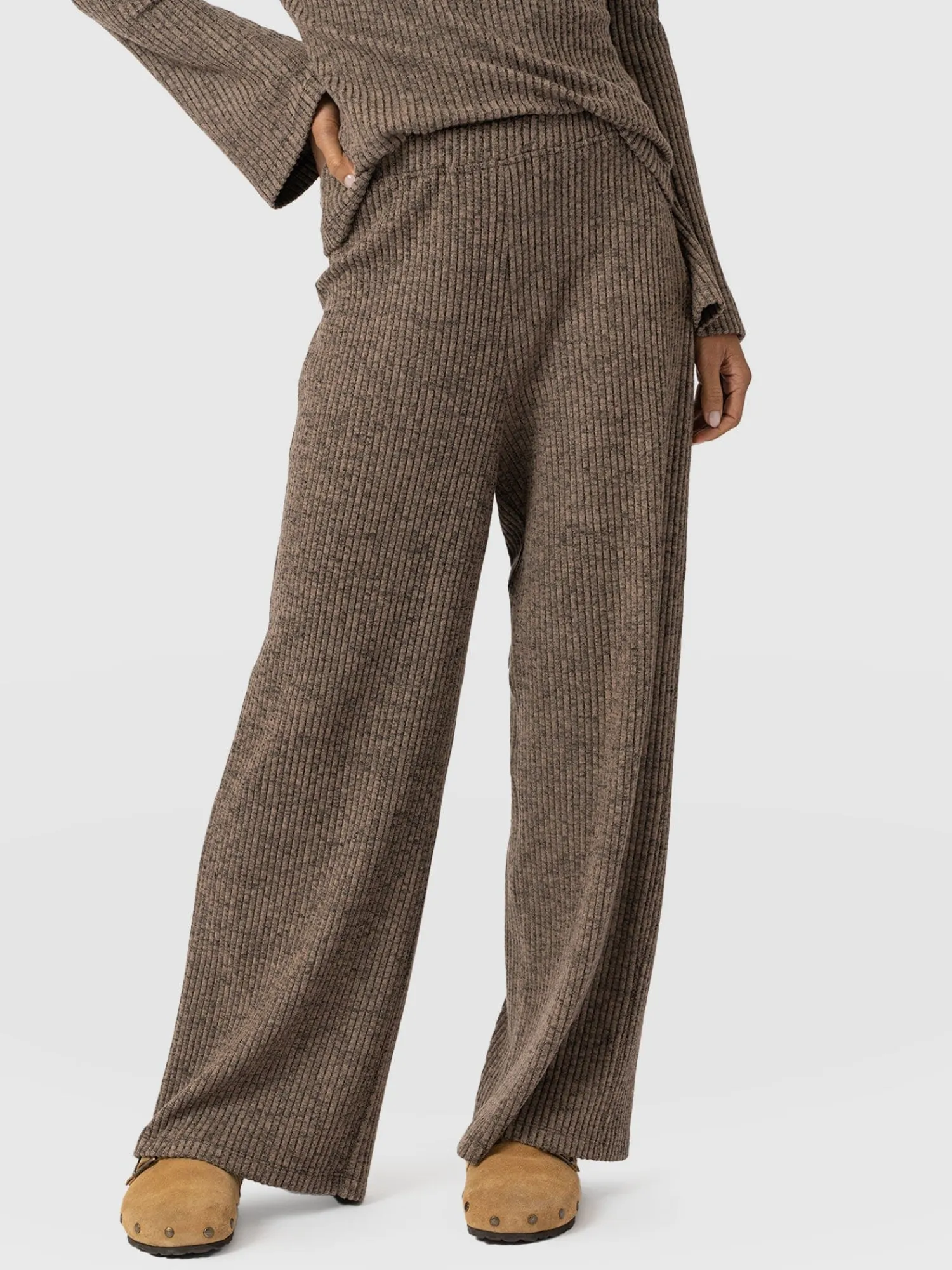 Fashion Saint and Sofia Victory Rib Wide Leg Pant - Beige