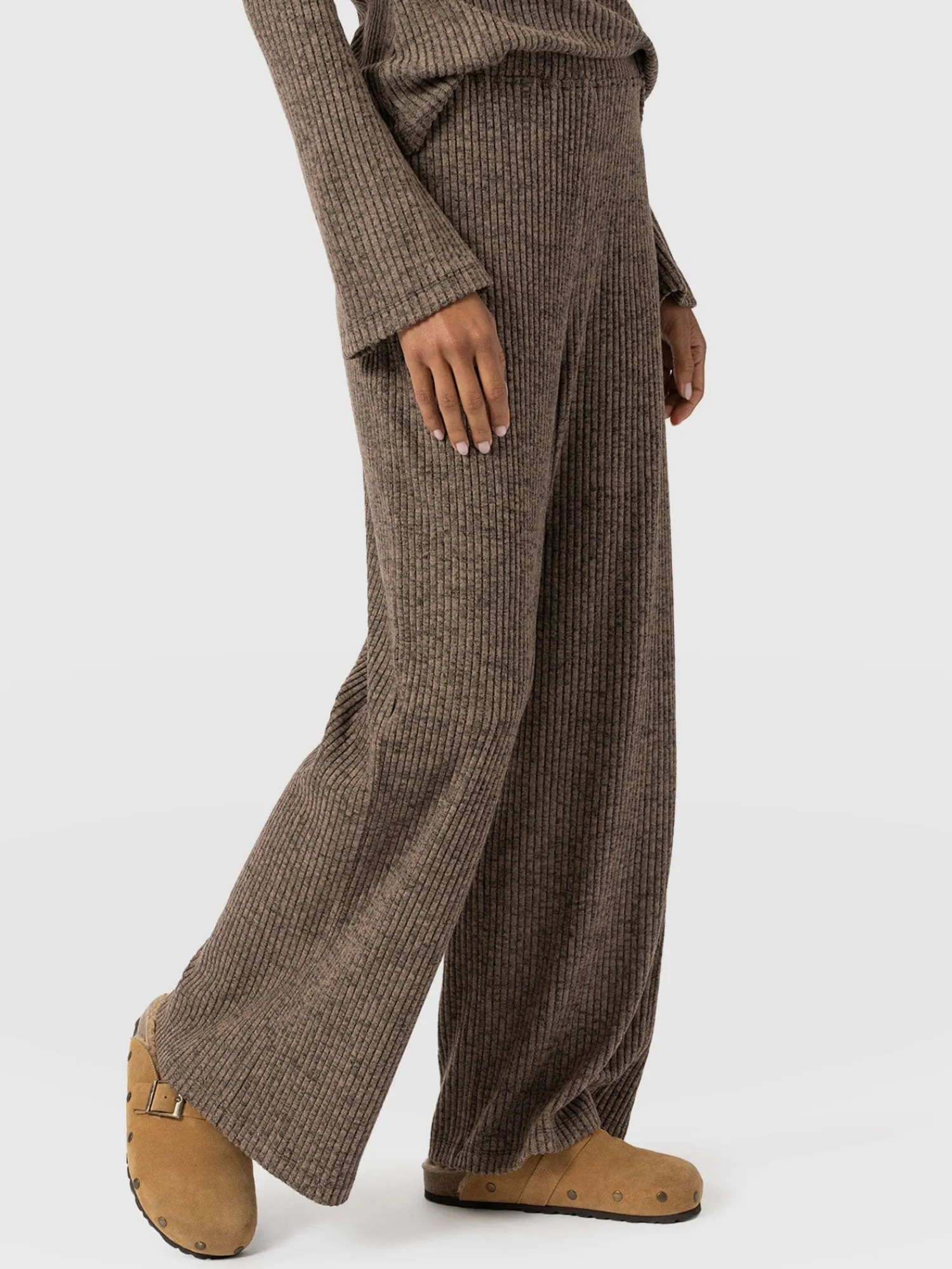 Fashion Saint and Sofia Victory Rib Wide Leg Pant - Beige