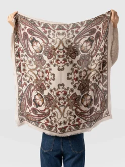 Sale Saint and Sofia Wren Paisley Scarf - Cream/Burgundy
