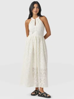 Hot Saint and Sofia Zoey Halter Neck Dress - White Broderie