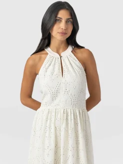 Hot Saint and Sofia Zoey Halter Neck Dress - White Broderie