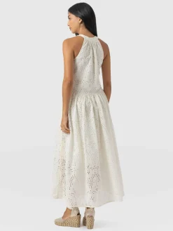 Hot Saint and Sofia Zoey Halter Neck Dress - White Broderie