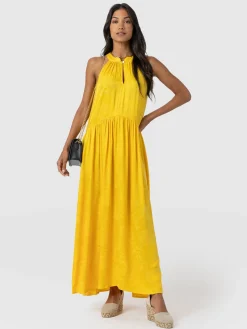 Hot Saint and Sofia Zoey Halter Neck Dress - Yellow Jacquard